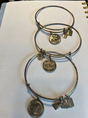 Wind and Fire : Silver Tone Expandable Charm Bangle Trio